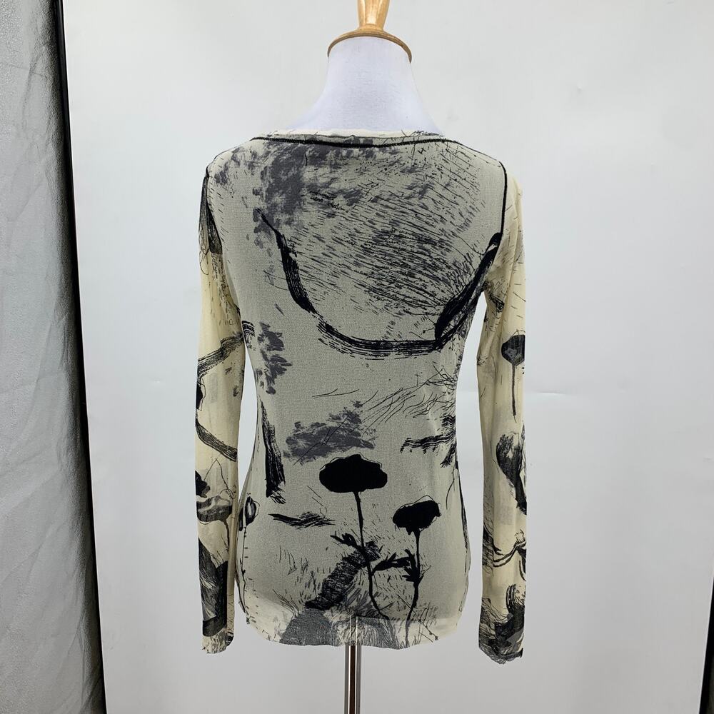 Fuzzi Top Womens L Large Long Sleeve Mesh Abstract Sheer Sleeves Raw Edge Shirt - Picture 7 of 11